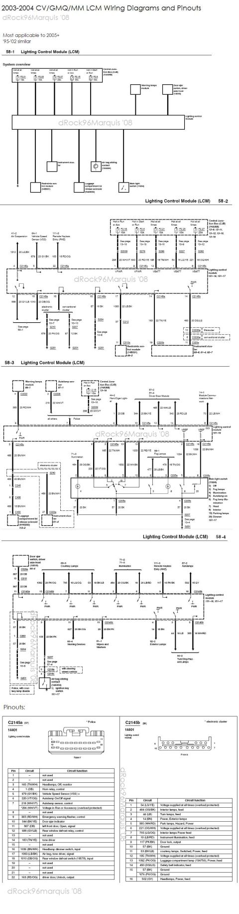 1996 Mercury Grand Marquis - 2003-2004 CV/GMQ/MM LCM diagrams and pinouts 05+ similar 95-02 similar