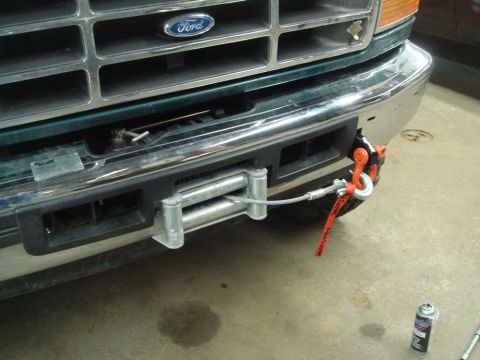 1996 Ford Bronco - Winch installed on the front bumper of a 1996 Ford Bronco.