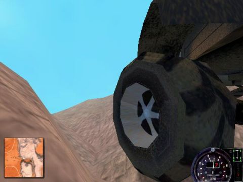 1988 Ford Bronco - A digital rendering shows a close-up of a vehicle's tire and wheel in a desert-like environment.