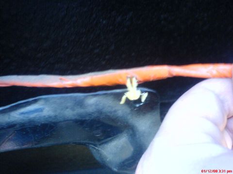 1986 Ford Bronco - A yellow plastic clip secures an orange wire harness to a black component.