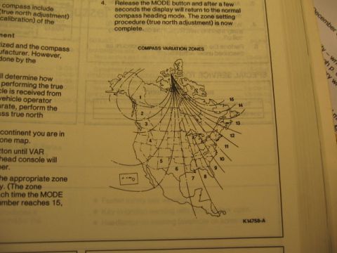 1994 Ford Bronco - Diagram illustrating compass variation zones for navigation purposes.