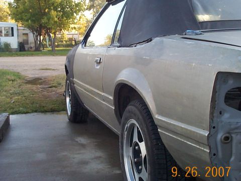 1984 Ford Mustang - after her paint striped off, no primer yet!