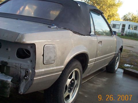 1984 Ford Mustang - after her paint striped off, no primer yet!