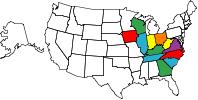 1985 Ford LTD Crown Victoria - Colored US states outline map; not a technical document.