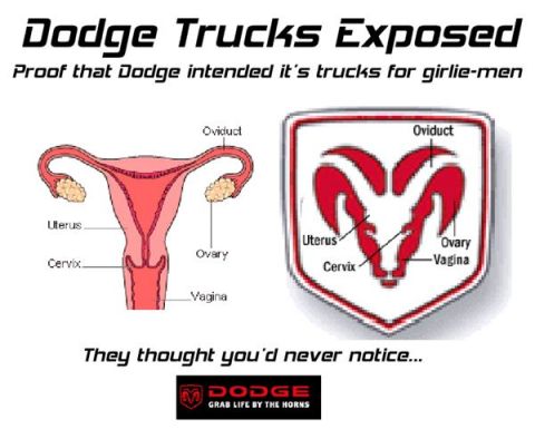 1998 Ford Crown Victoria - This meme compares the Dodge logo to a diagram of the female reproductive system.