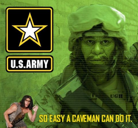 1998 Ford Crown Victoria - A U.S. Army recruitment poster features a caveman and a soldier with the slogan 'So Easy A Caveman Can Do It.'