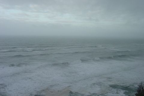1993 Ford Bronco - The vast ocean churns with waves under an overcast sky, a watermark from SUPERMOTORS.NET.