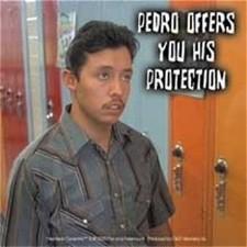 1989 Ford Bronco - Pedro offers protection in front of school lockers. Text is overlaid on the image.
