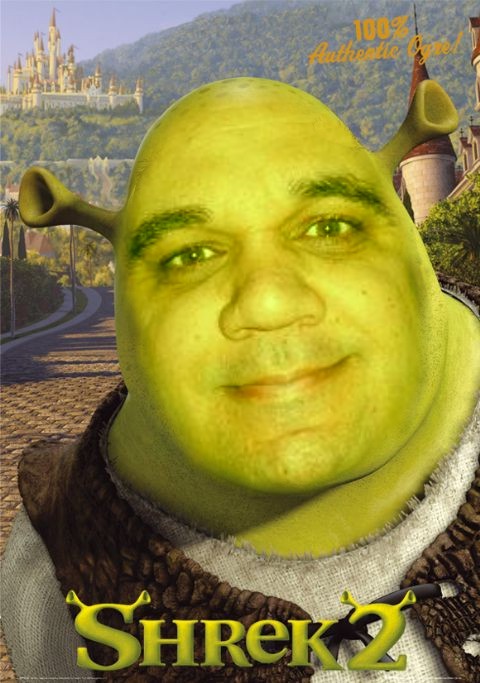 1989 Ford Bronco - This is a Shrek 2 movie poster with a man's face edited onto Shrek's head.