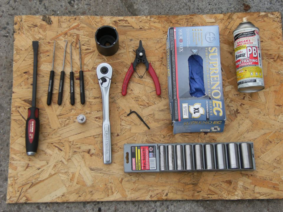 Here are the tools you will need to remove the hub and rotor assembly.