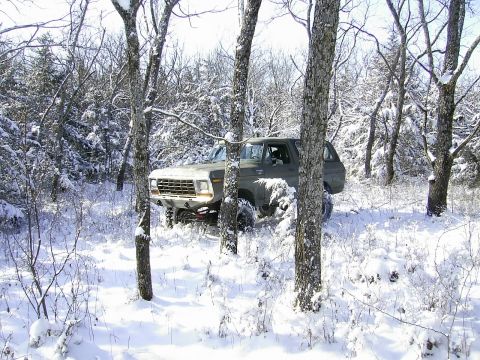 1978 Ford Bronco - A 1978 Ford Bronco navigates a snowy, wooded area.