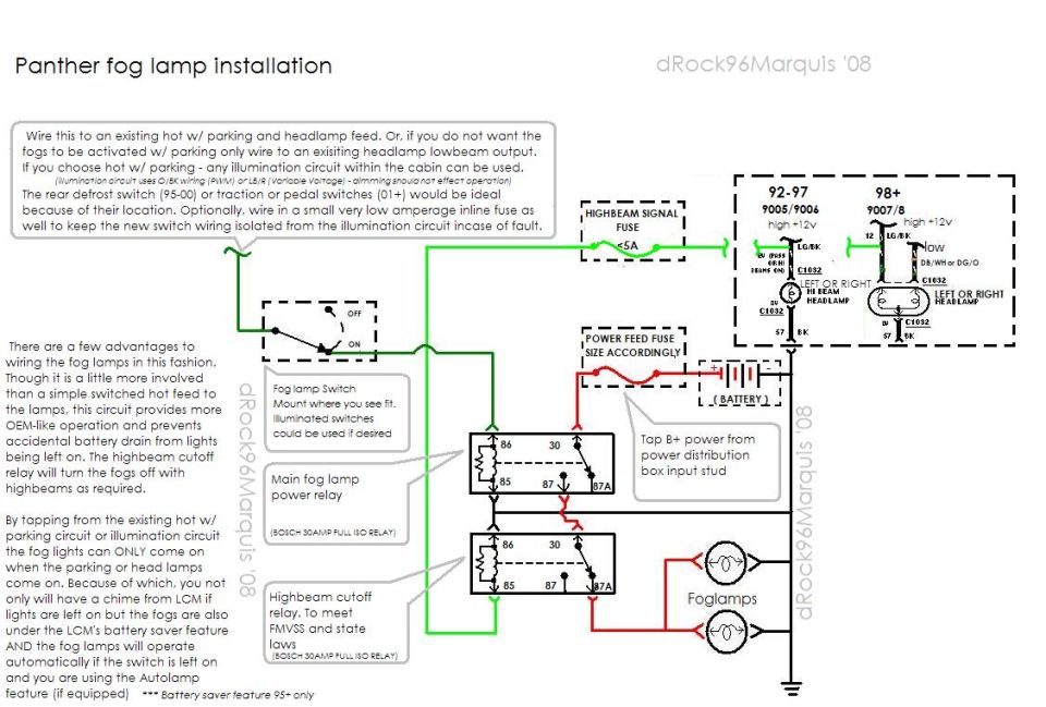 Quick diagram with notes on fog lamp wiring on panthers

**Note: Improved version, eliminates 1 relay;
http://www.supermotors.net/registry/media/771486