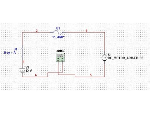1993 Ford Bronco - Electrical circuit schematic showing a 12V source, 15 amp fuse, multimeter, and DC motor armature.