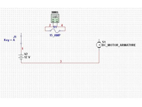 1993 Ford Bronco - Electrical circuit schematic with a 12V source, multimeter, 15 amp fuse, and DC motor armature.