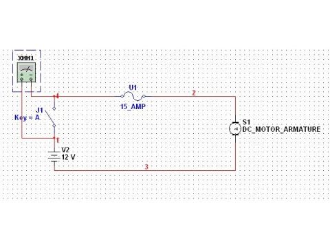 1993 Ford Bronco - Electrical circuit schematic showing a multimeter, switch, 15 amp fuse, 12V source, and DC motor armature.