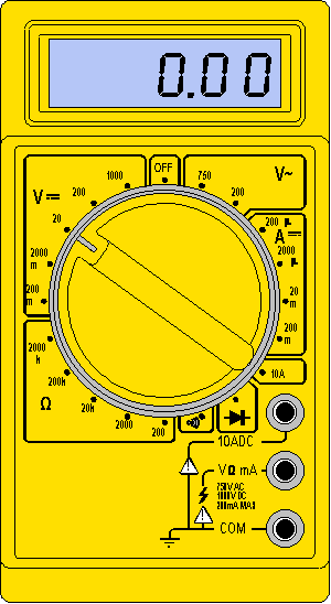 1993 Ford Bronco - A yellow digital multimeter is shown with its display and dial clearly visible.