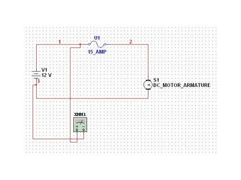 1993 Ford Bronco - Electrical circuit schematic showing a 15 amp fuse, 12V source, DC motor armature, and multimeter.