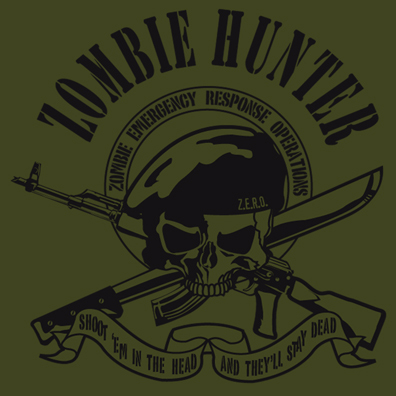 1993 Ford Bronco - This graphic depicts a skull with military-themed elements and text related to zombie hunting.