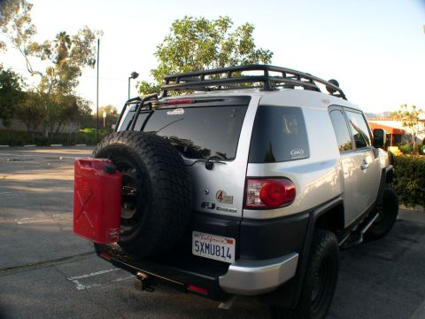 2007 Toyota FJ Cruiser - This Toyota FJ Cruiser is equipped for off-road adventures with a spare tire and a jerry can mounted on the rear.