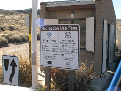 2007 Toyota FJ Cruiser - Recreation use fees are posted at the entrance to Hungry Valley State Vehicular Recreation Area.