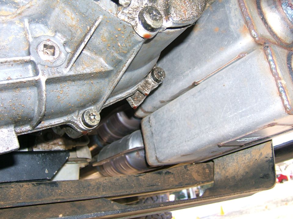Underbody view of exhaust system and transmission components