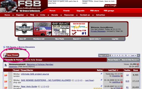 1985 Ford Bronco - This is a screenshot of a forum dedicated to Ford Broncos, displaying various discussion threads.