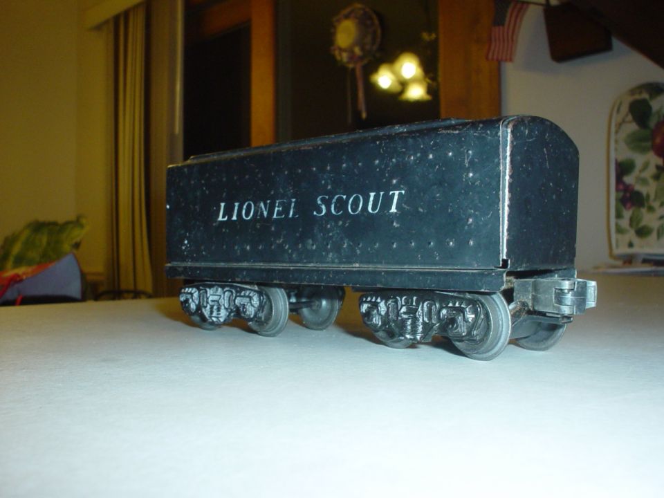 Black Lionel Scout train car with white lettering