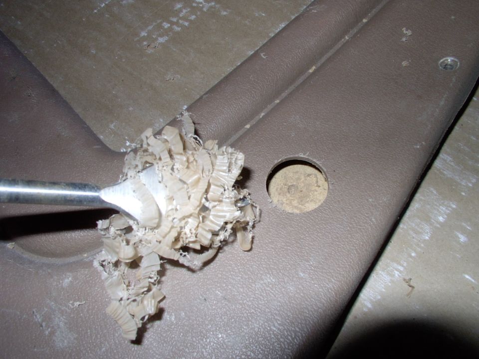 Yeah I know a spade drill ain't for vinyl, but if worked just fine.