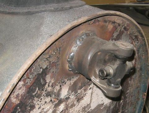 1986 Ford Ranger - Close-up of a driveshaft U-joint, showing signs of repair and wear.