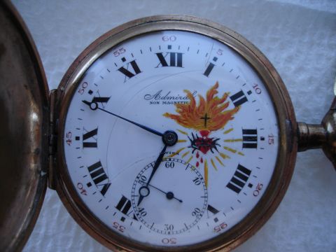 1994 Ford Bronco - Pocket watch face features a hand-painted sacred heart with a cross and 'Admiral Non Magnetic' text.