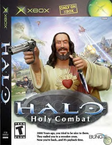 1989 Ford Bronco - This is the cover art for a video game titled Halo: Holy Combat, Jesus Christ.