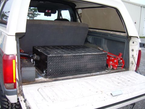 1991 Ford Bronco - Auxiliary fuel tank installed in the cargo area of a 1991 Ford Bronco.