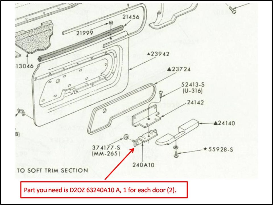 Parts diagram of a vehicle door with annotated part numbers
