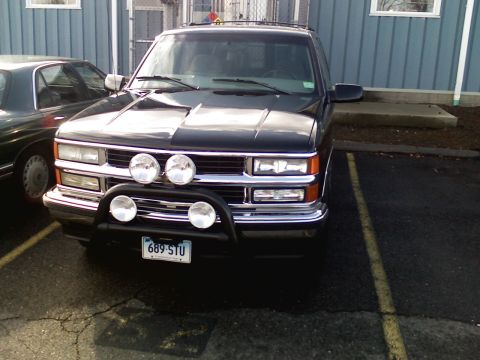 1998 Chevrolet Tahoe - Front view of a 1998 Chevrolet Tahoe, equipped with a bull bar and multiple auxiliary lights.