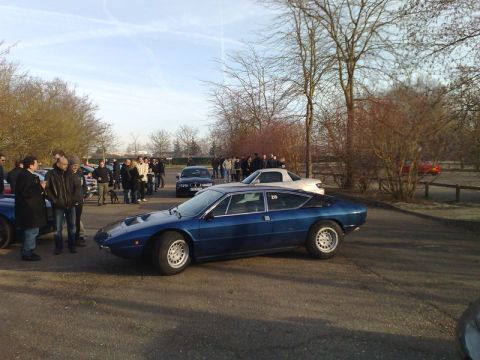 1991 Ford Crown Victoria - A group of people gather around cars at an outdoor event, with a blue sports car prominently displayed.