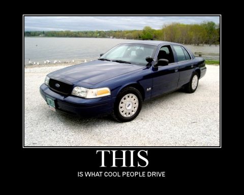2003 Ford Crown Victoria - Blue 2003 Ford Crown Victoria sedan parked by a lake with seagulls on the shore.