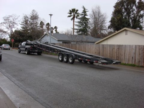 1983 Ford Bronco - Here is a clear view of the long 4 car hauler trailer and truck connected.