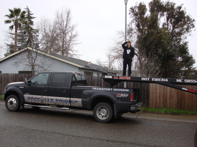 here is a view of just the truck and Josh on the front of the trailer.