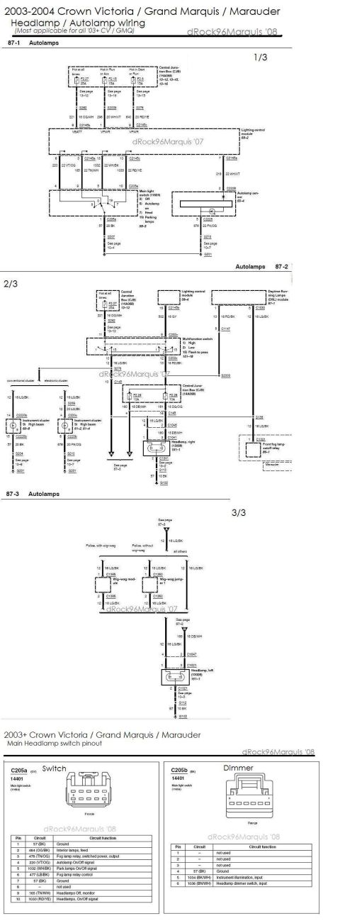 1996 Mercury Grand Marquis - 2003- CV/GMQ/MM headlamp wiring and switch pinout