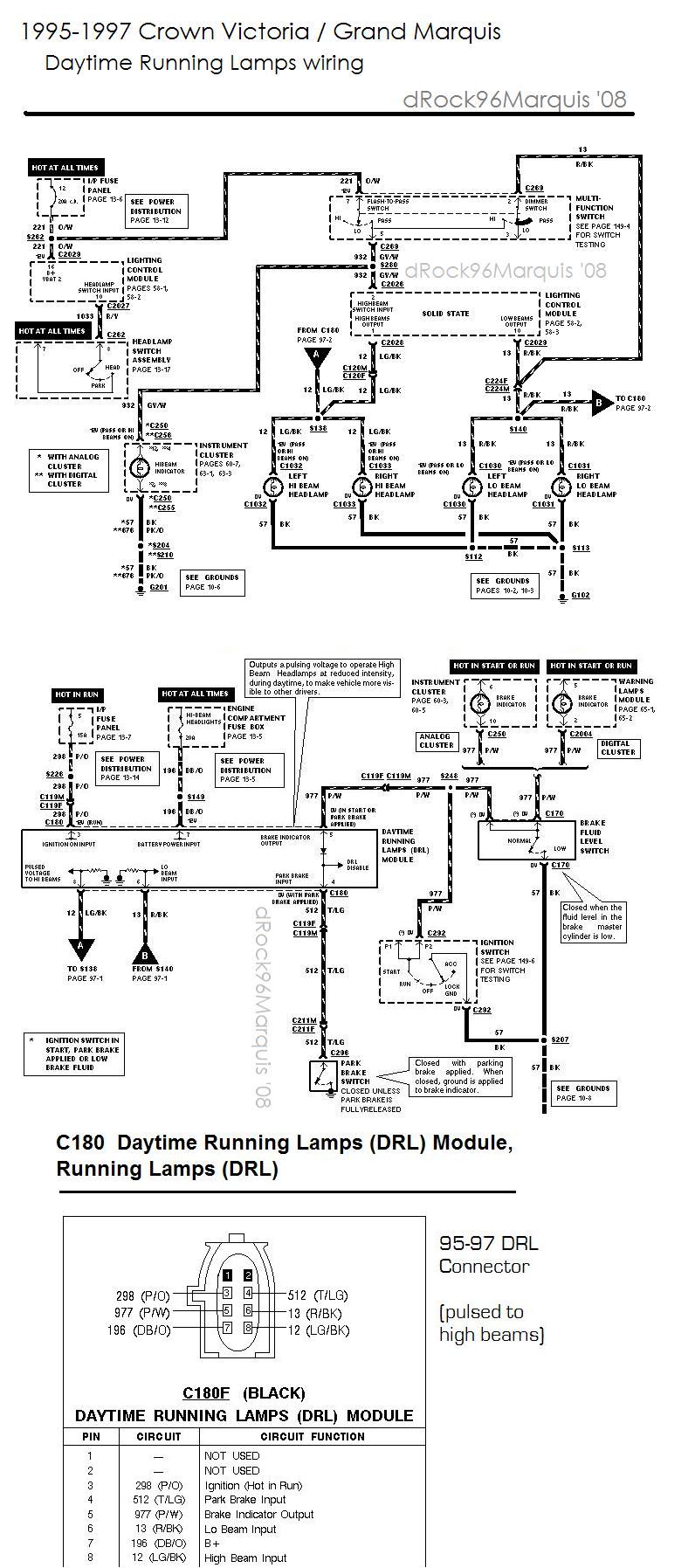1995-1997 
CV/GMQ DRL wiring and module pinout