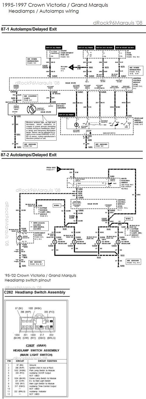 1996 Mercury Grand Marquis - 1995-1997 CV/GMQ headlamp wiring and switch pinout