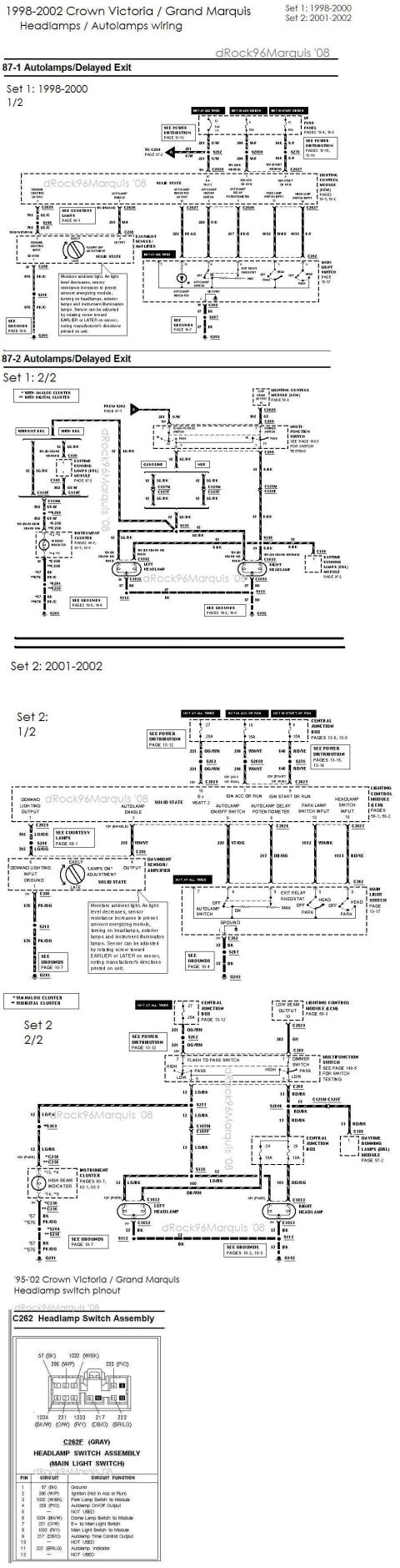 1996 Mercury Grand Marquis - 1998-2002 CV/GMQ headlamp wiring and switch pinout