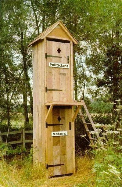1968 Ford Mustang - A humorous depiction of a two-tiered outhouse, symbolizing political and voter access.