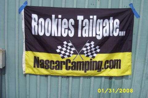 1993 Ford C-350 (Centurion Conversions) - A banner for NASCAR camping is displayed on a metal wall, dated 01/31/2008.