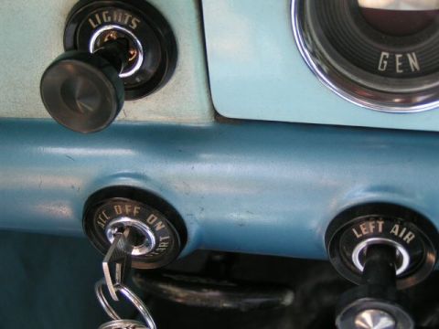 1956 Ford Fairlane - Dashboard interior of a 1956 Ford Fairlane, ignition and light switches.