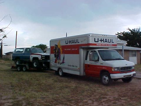 1975 Chevrolet Blazer - on the U-Haul trailer, moving from TX. back to MO.