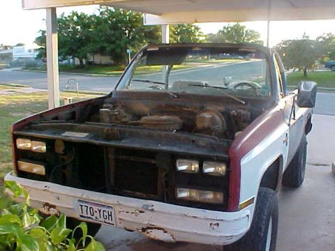 1975 Chevrolet Blazer - i drove it quite awhile without a hood. finally i found a black one with hail damage for $20.