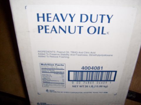 1995 Ford C-350 (Centurion Conversions) - This is a box of heavy duty peanut oil with ingredients and nutrition information printed on it.