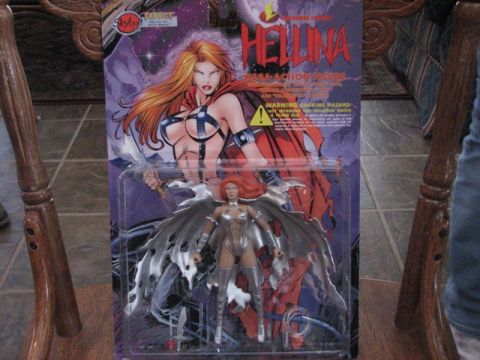 1991 Ford Bronco - Hellina action figure packaged with comic book style art and warning labels.