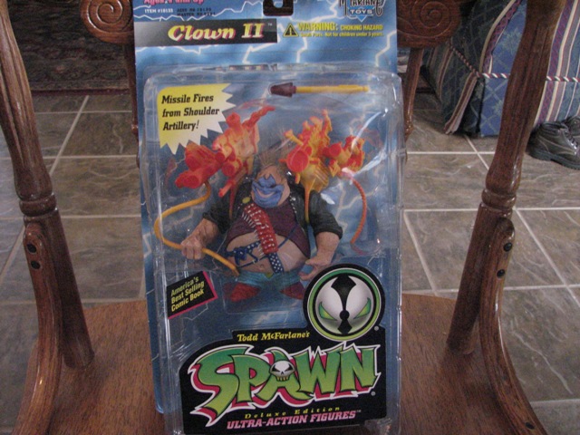 Spawn Clown II action figure in plastic packaging with flame accessories